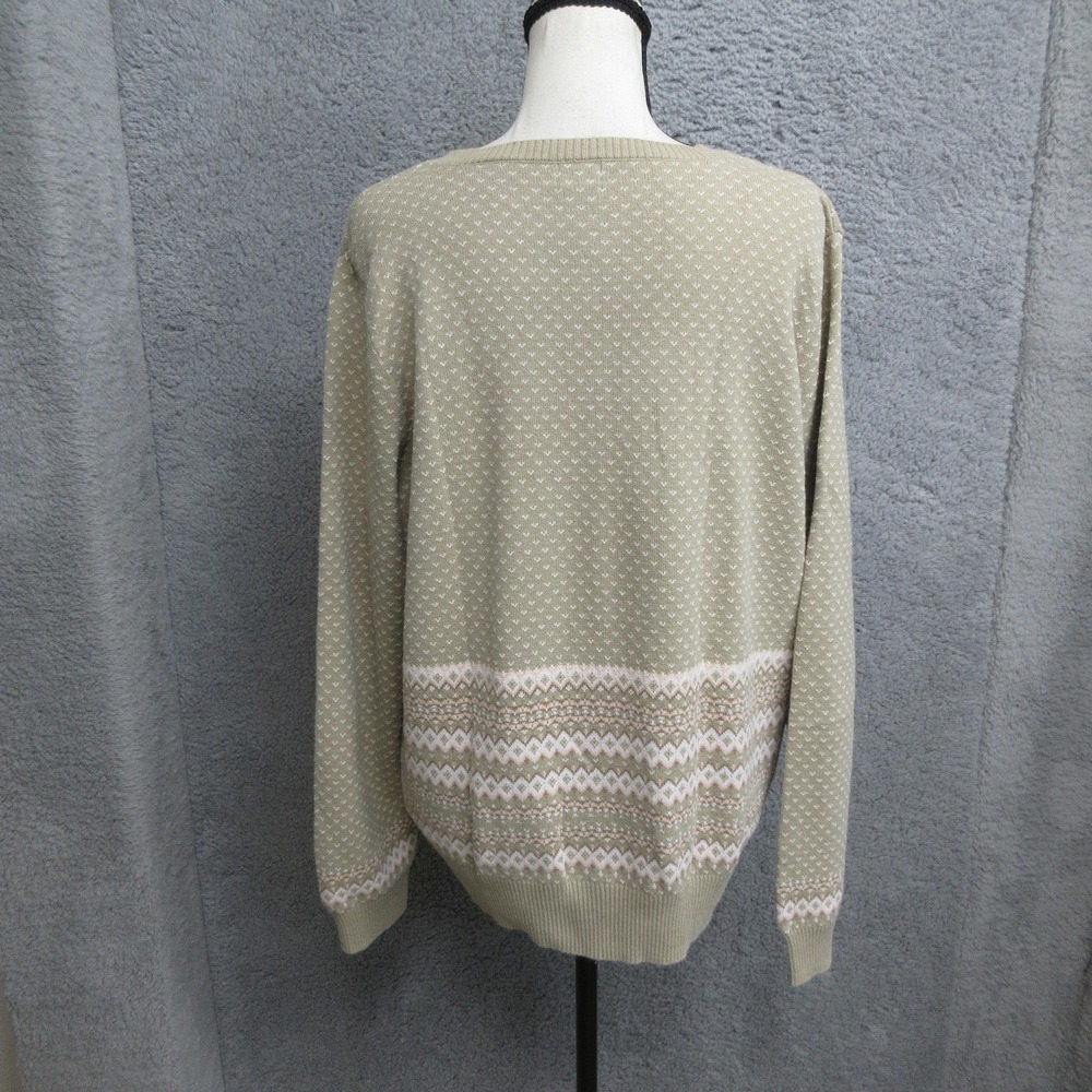 IZOD Cardigan Sweater Women XL Beige Pink Fair Isle Nordic Preppy Winter Lodge - Picture 2 of 14